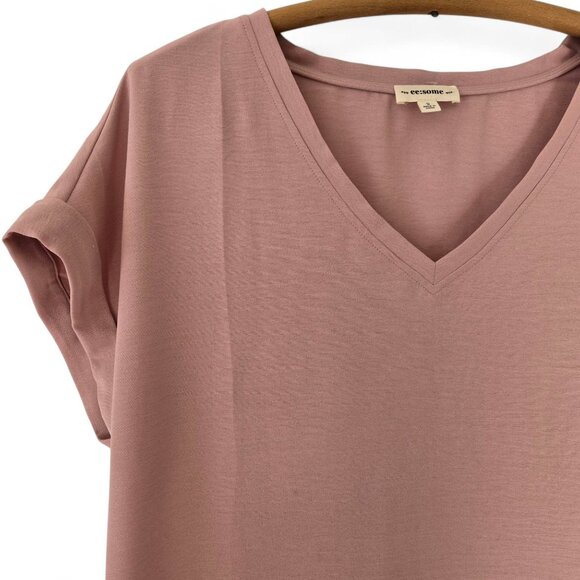 Ee:Some Womens V-Neck Blouse Blush Pink V-Neck Cuffed Sleeve Small - Picture 4 of 11